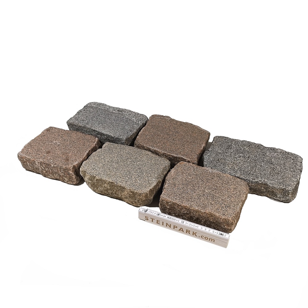 Edel Granit Pflasterplatte 3-9 cm rot-bunt regelmäßig bis unregelmäßig