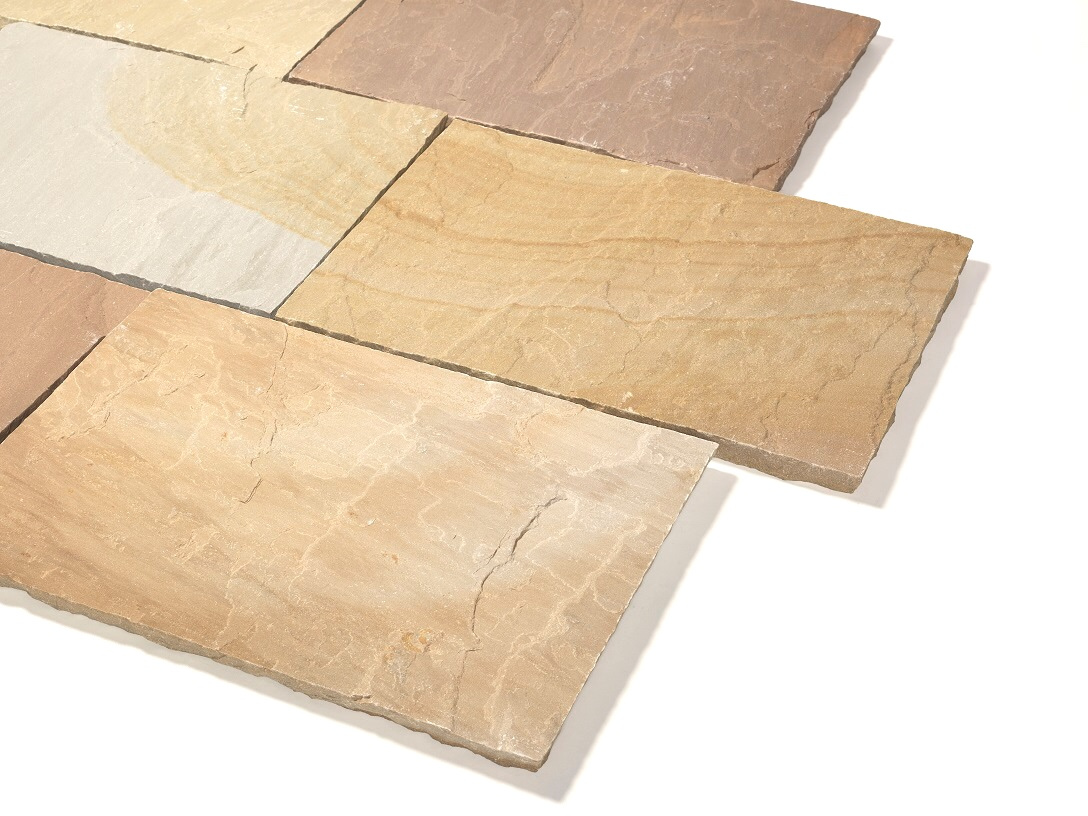 Quarz-Sandstein Terrassenplatte Toskana 60x40x2,5 / 60x40x3 cm gelb-rot-bunt