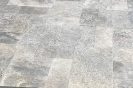 Travertin Terrassenplatte Adana römischer Verband Silber