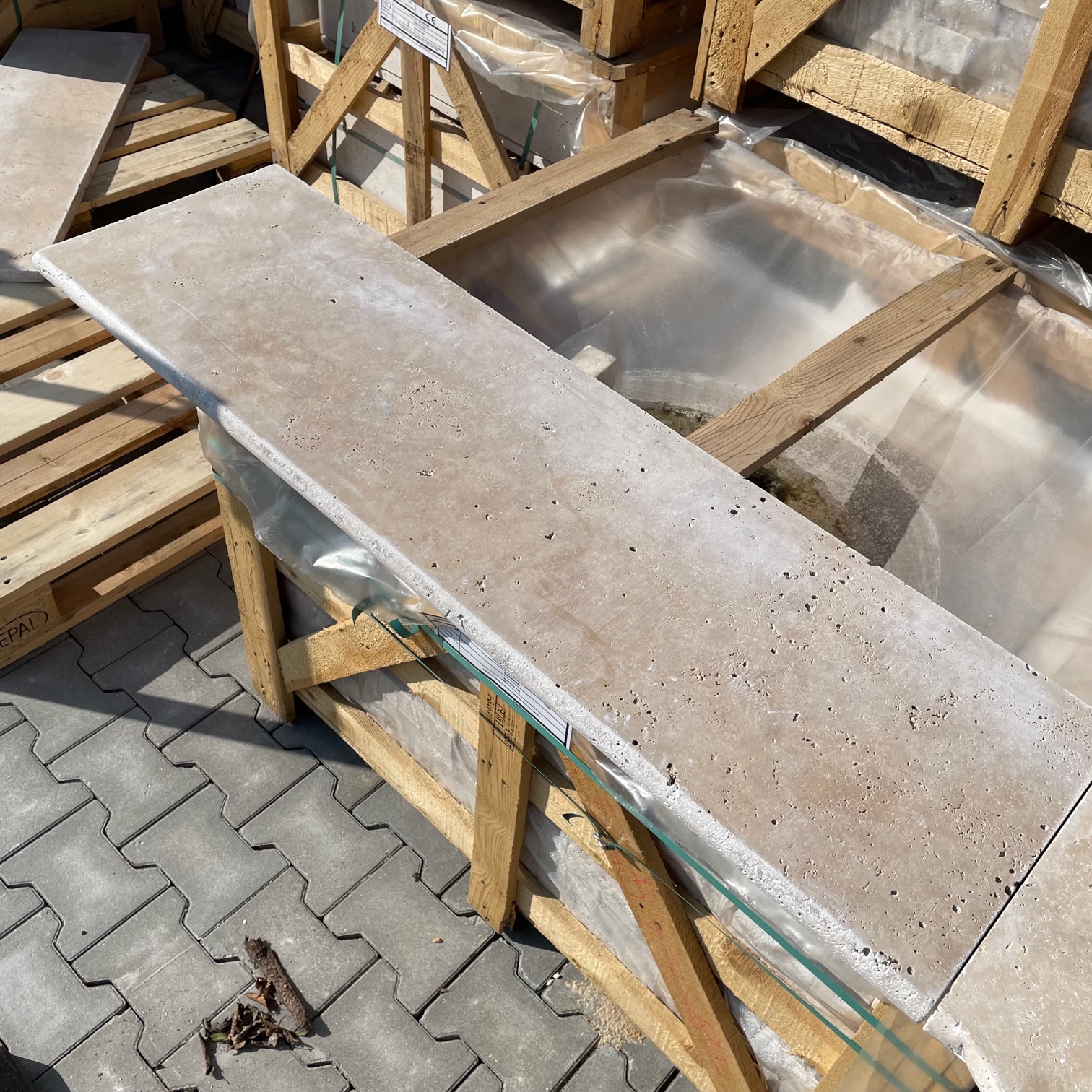 Travertin Poolplatte Crema 122x35x3 cm creme-beige