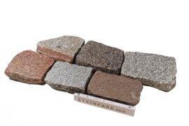 Edel Granit Pflasterplatte 3-9 cm grau-bunt regelmäßig bis unregelmäßig